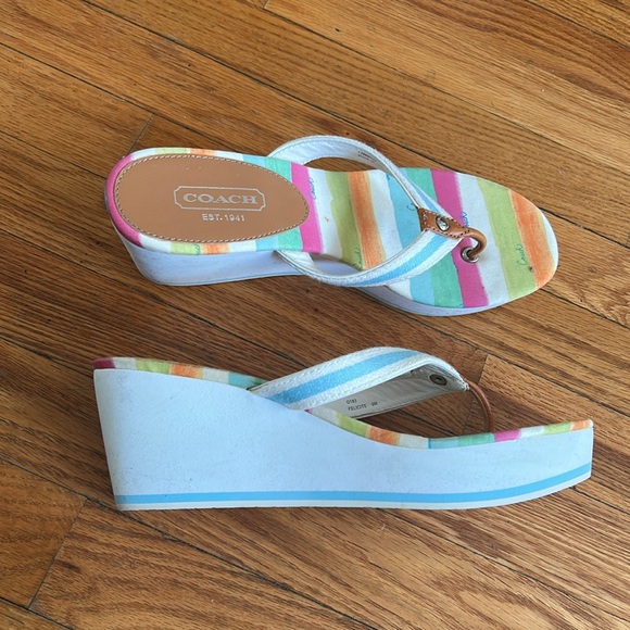 🆕Coach Wedge Multicolor Striped Sandals - Picture 3 of 7